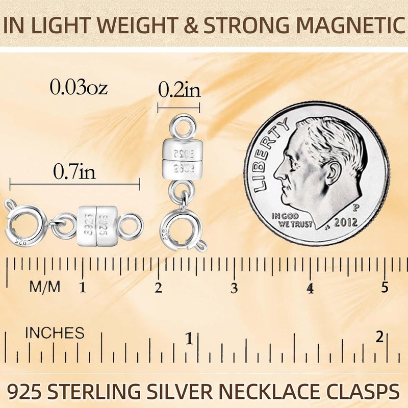 Qulltk 925 Sterling Silver Magnetic Necklace Clasps and Closures,Mini Bracelets Clasp Converter Gold and Silver Chain Extender for Jewelry Making Supplies - Image 2